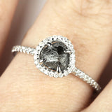 Classic White Gold Ring with Natural Black Rough